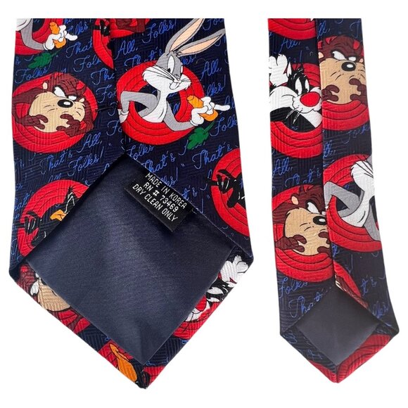 1999 Looney Tunes Character Tie Bugs Bunny Tasmanian Devil  Blue Polyester Korea - Picture 3 of 7